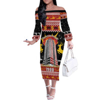 Personalized Nakatomi Plaza Family Matching Off The Shoulder Long Sleeve Dress and Hawaiian Shirt Christmas Party 1988 - Wonder Print Shop