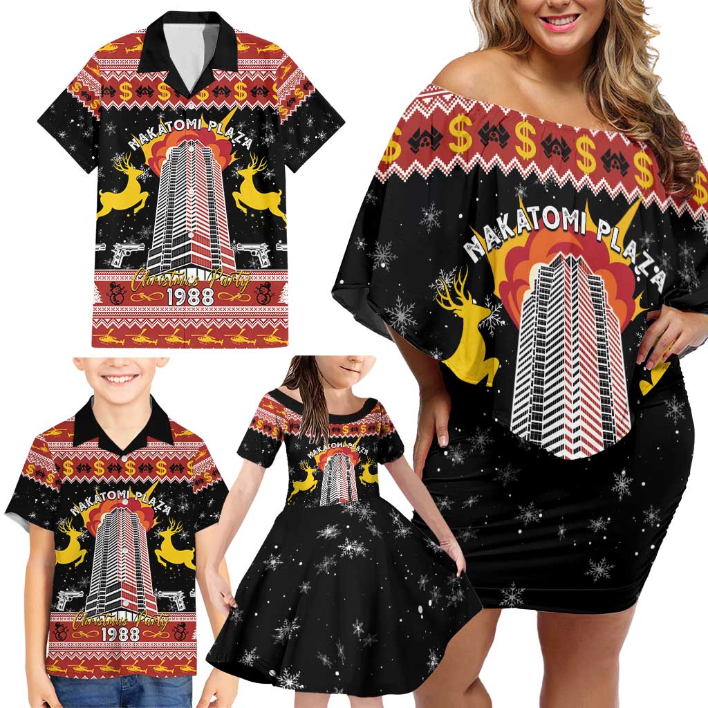 Personalized Nakatomi Plaza Family Matching Off Shoulder Short Dress and Hawaiian Shirt Christmas Party 1988 - Wonder Print Shop