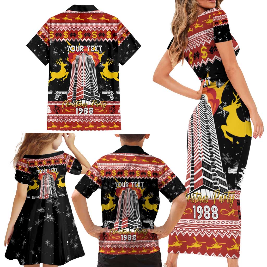 Personalized Nakatomi Plaza Family Matching Short Sleeve Bodycon Dress and Hawaiian Shirt Christmas Party 1988 - Wonder Print Shop