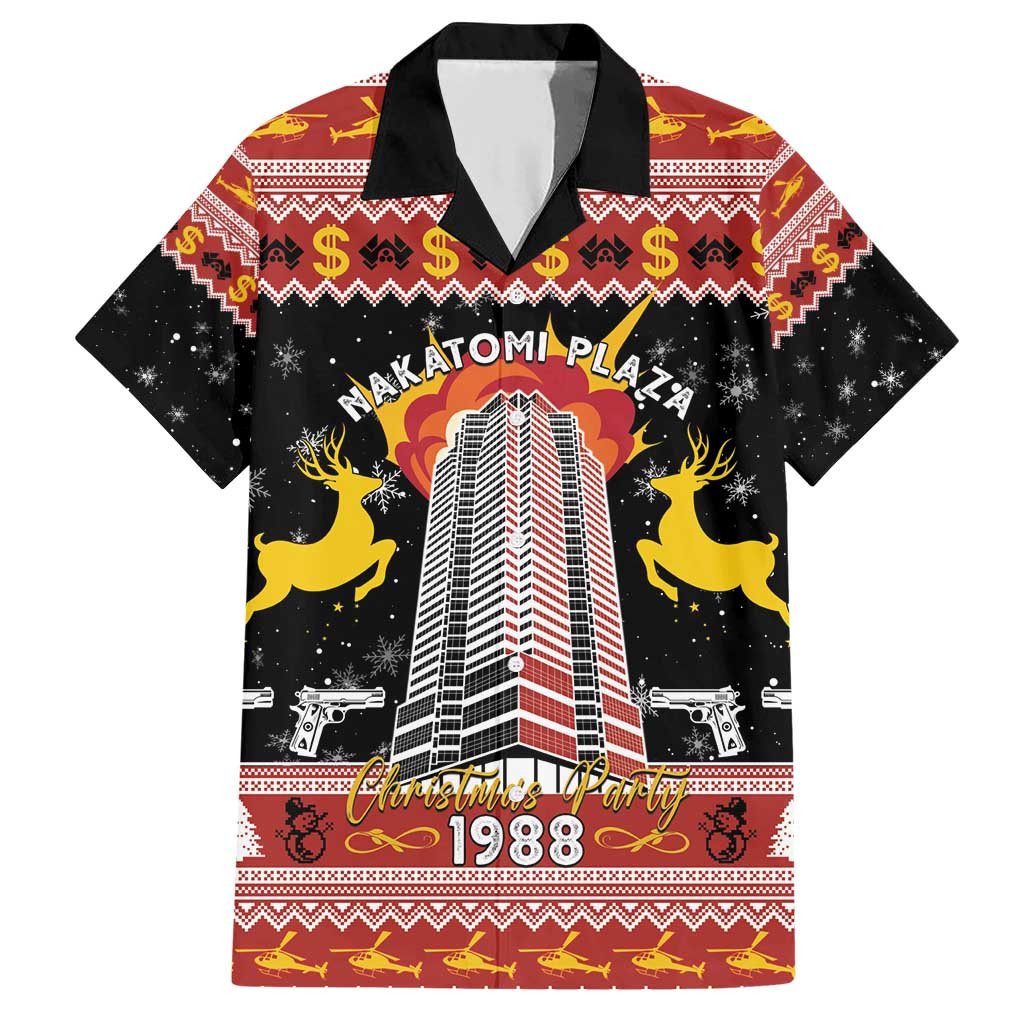 Personalized Nakatomi Plaza Family Matching Short Sleeve Bodycon Dress and Hawaiian Shirt Christmas Party 1988 - Wonder Print Shop