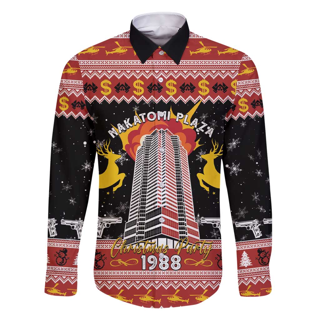 Personalized Nakatomi Plaza Family Matching Short Sleeve Bodycon Dress and Hawaiian Shirt Christmas Party 1988 - Wonder Print Shop