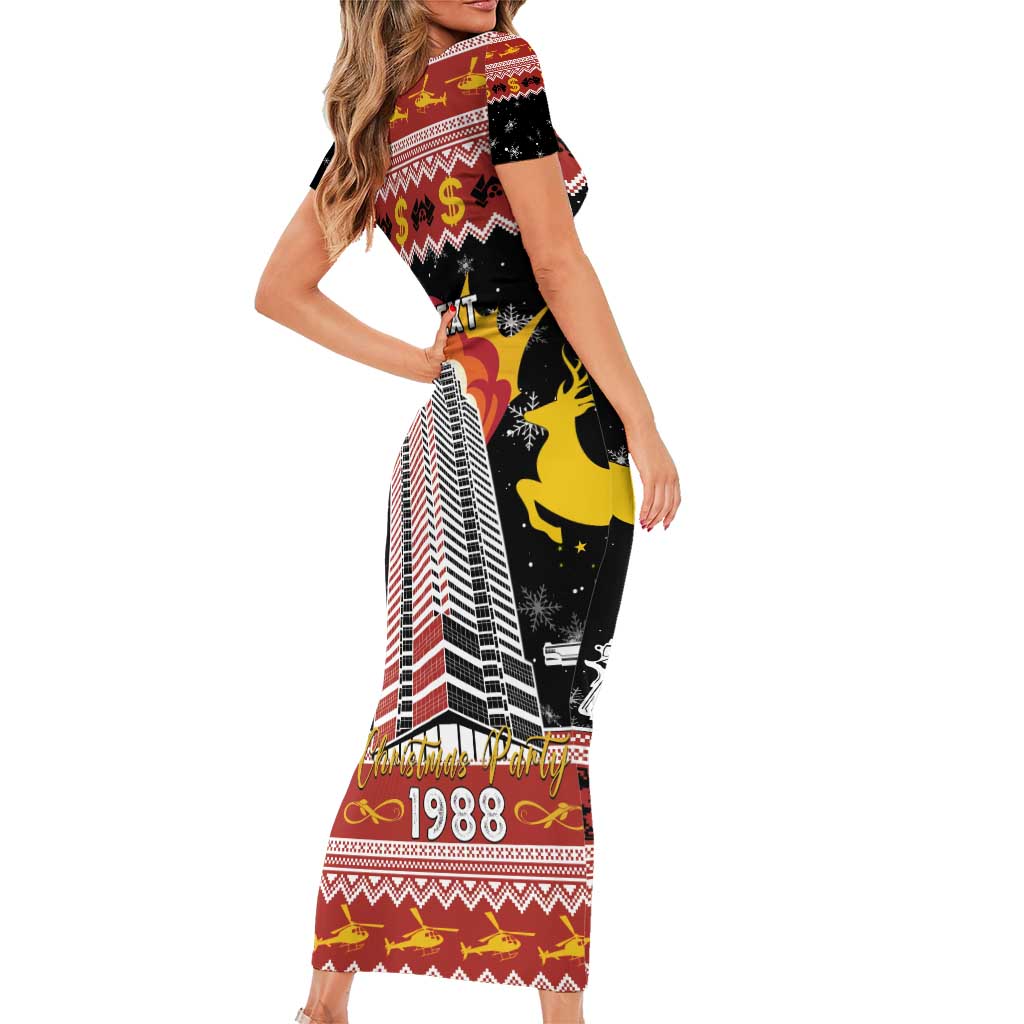 Personalized Nakatomi Plaza Family Matching Short Sleeve Bodycon Dress and Hawaiian Shirt Christmas Party 1988 - Wonder Print Shop