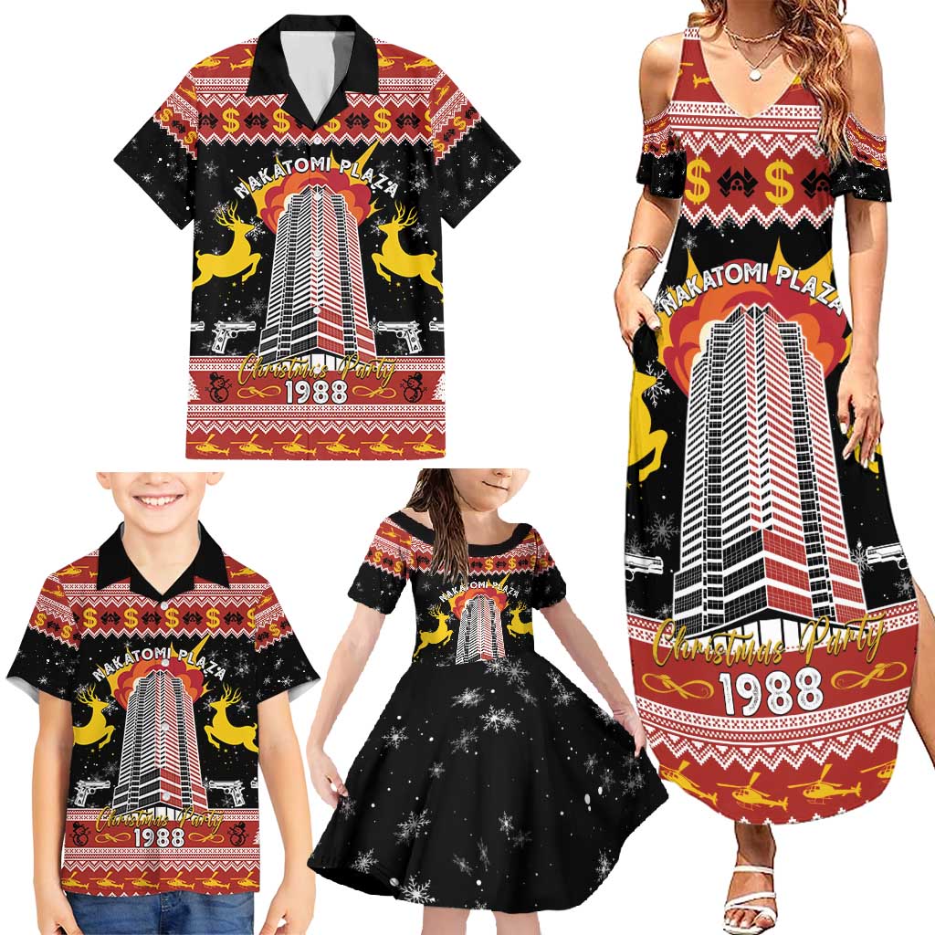 Personalized Nakatomi Plaza Family Matching Summer Maxi Dress and Hawaiian Shirt Christmas Party 1988 - Wonder Print Shop