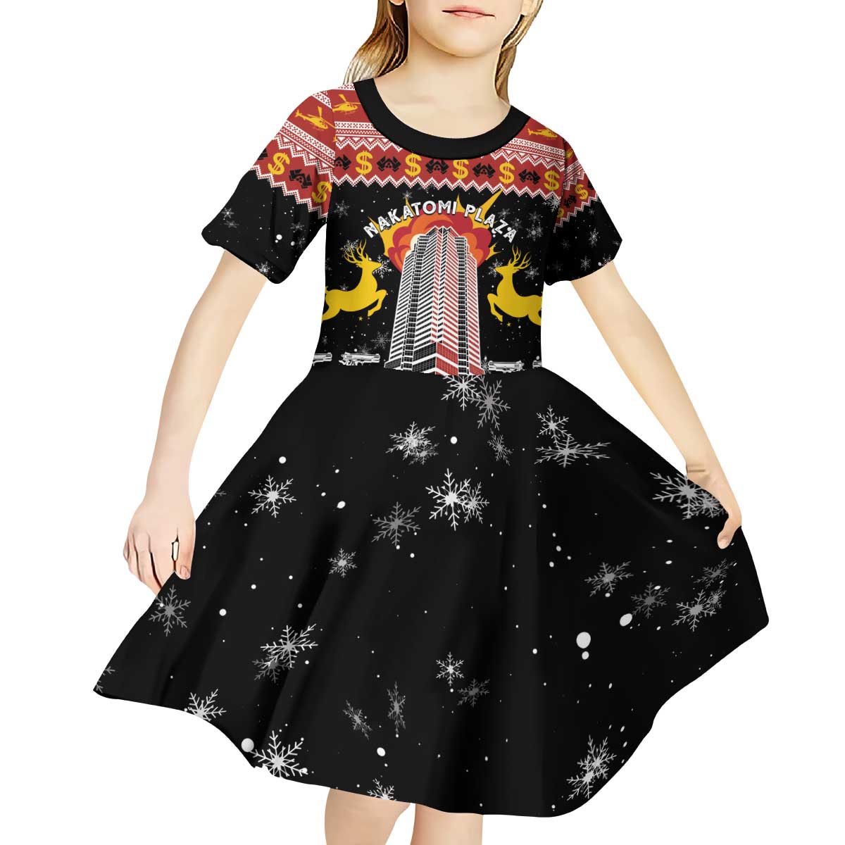 Personalized Nakatomi Plaza Kid Short Sleeve Dress Christmas Party 1988 - Wonder Print Shop