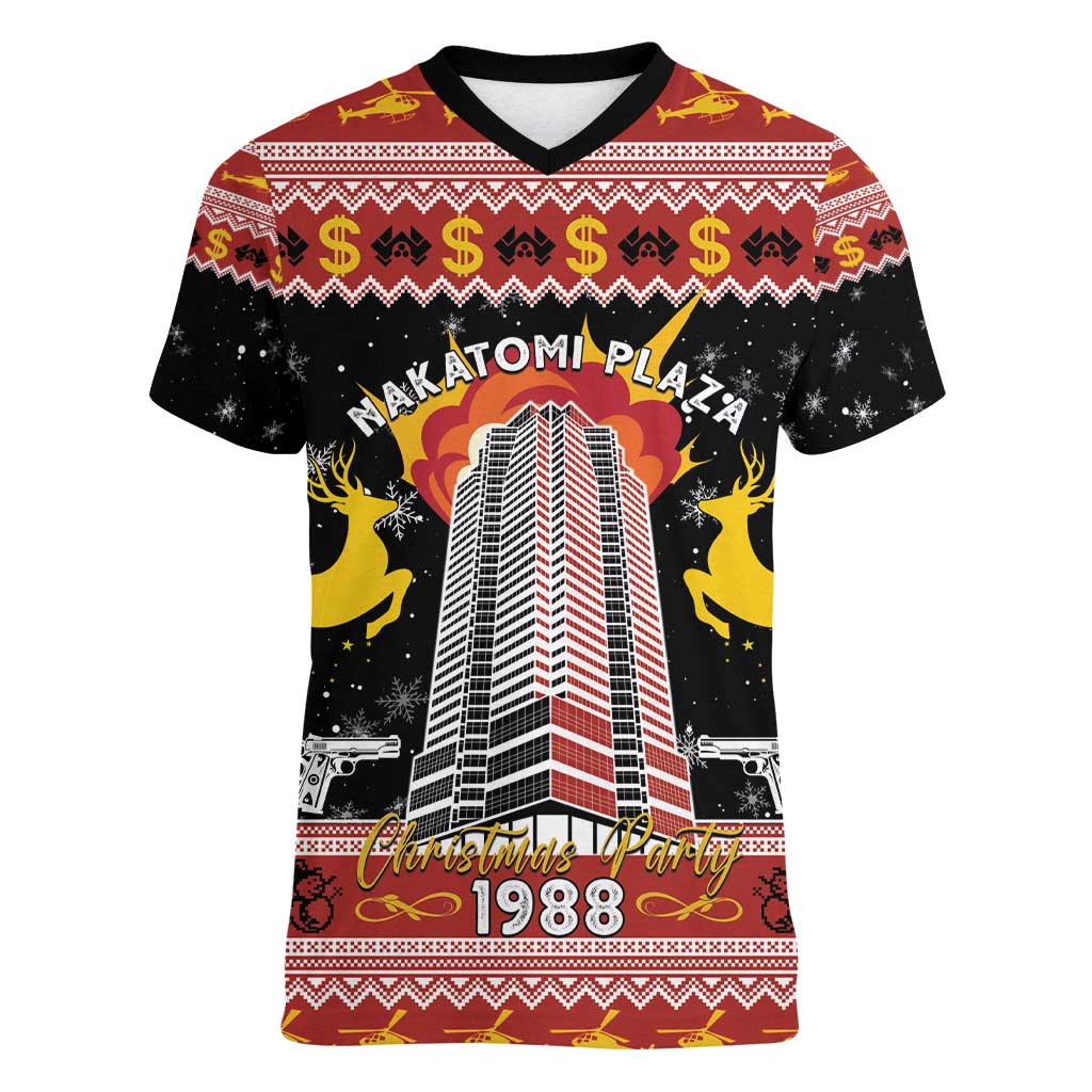 Personalized Nakatomi Plaza Women V-Neck T-Shirt Christmas Party 1988 - Wonder Print Shop