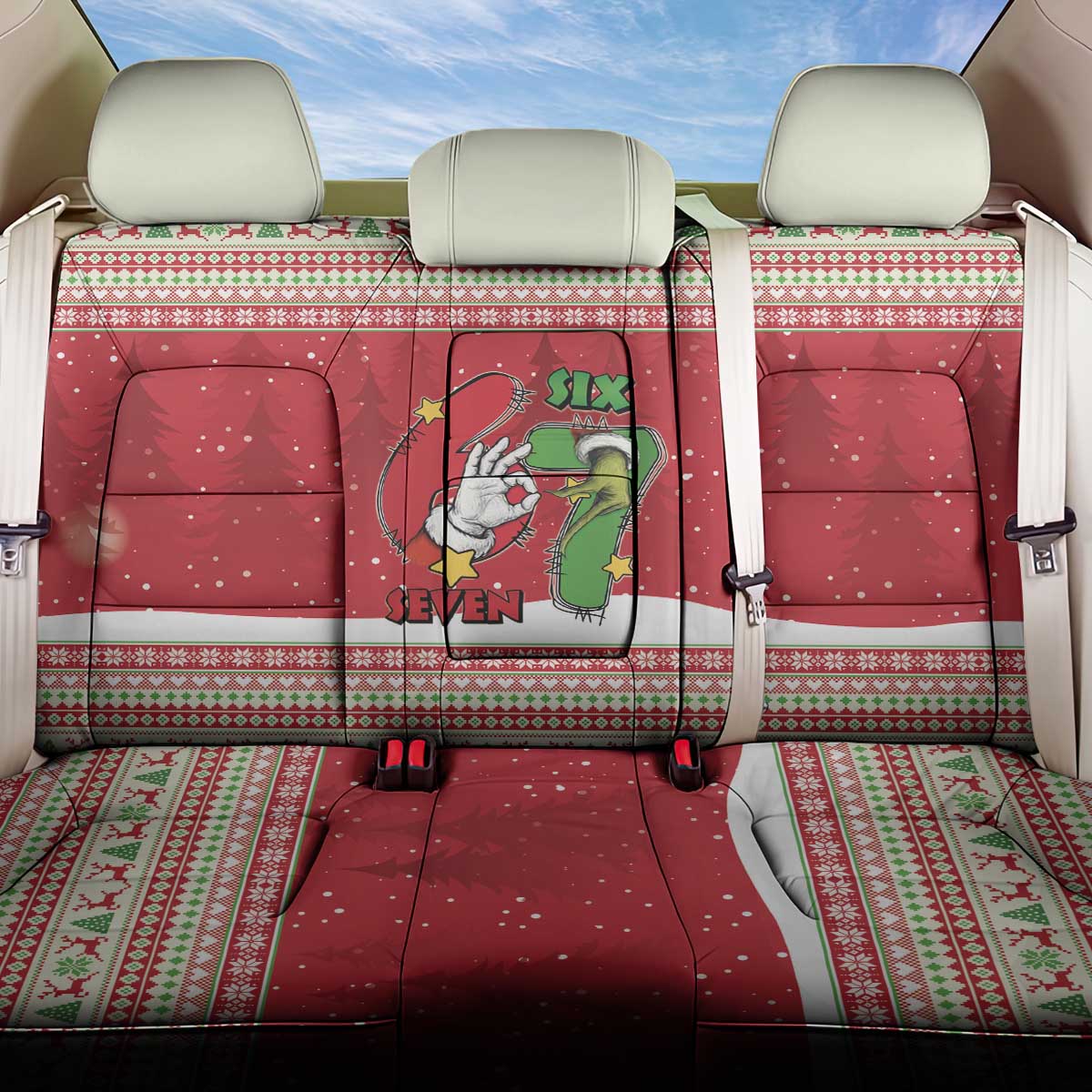Funny Six Seven Meme Christmas Back Car Seat Cover Merry 67 Mas - Wonder Print Shop