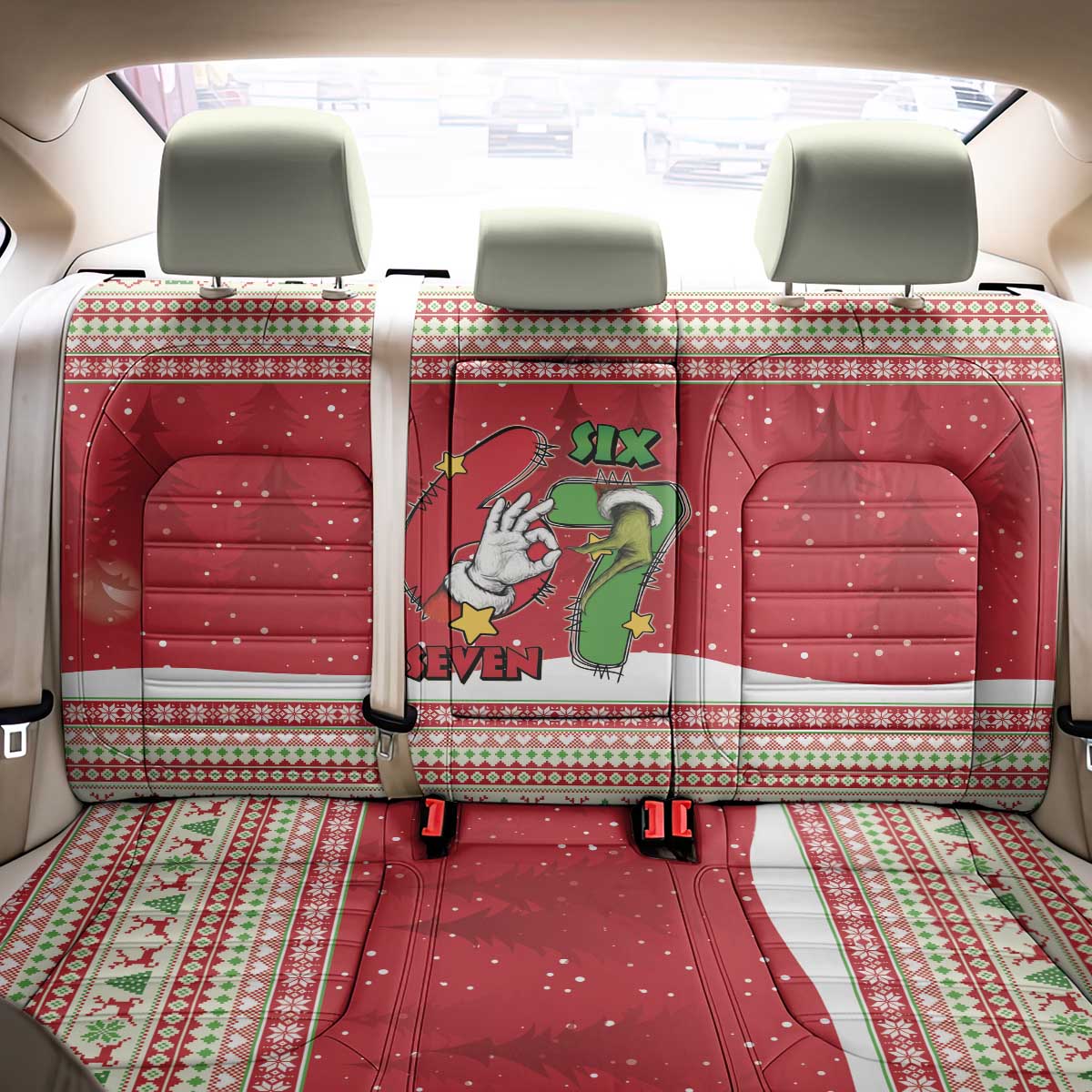 Funny Six Seven Meme Christmas Back Car Seat Cover Merry 67 Mas - Wonder Print Shop