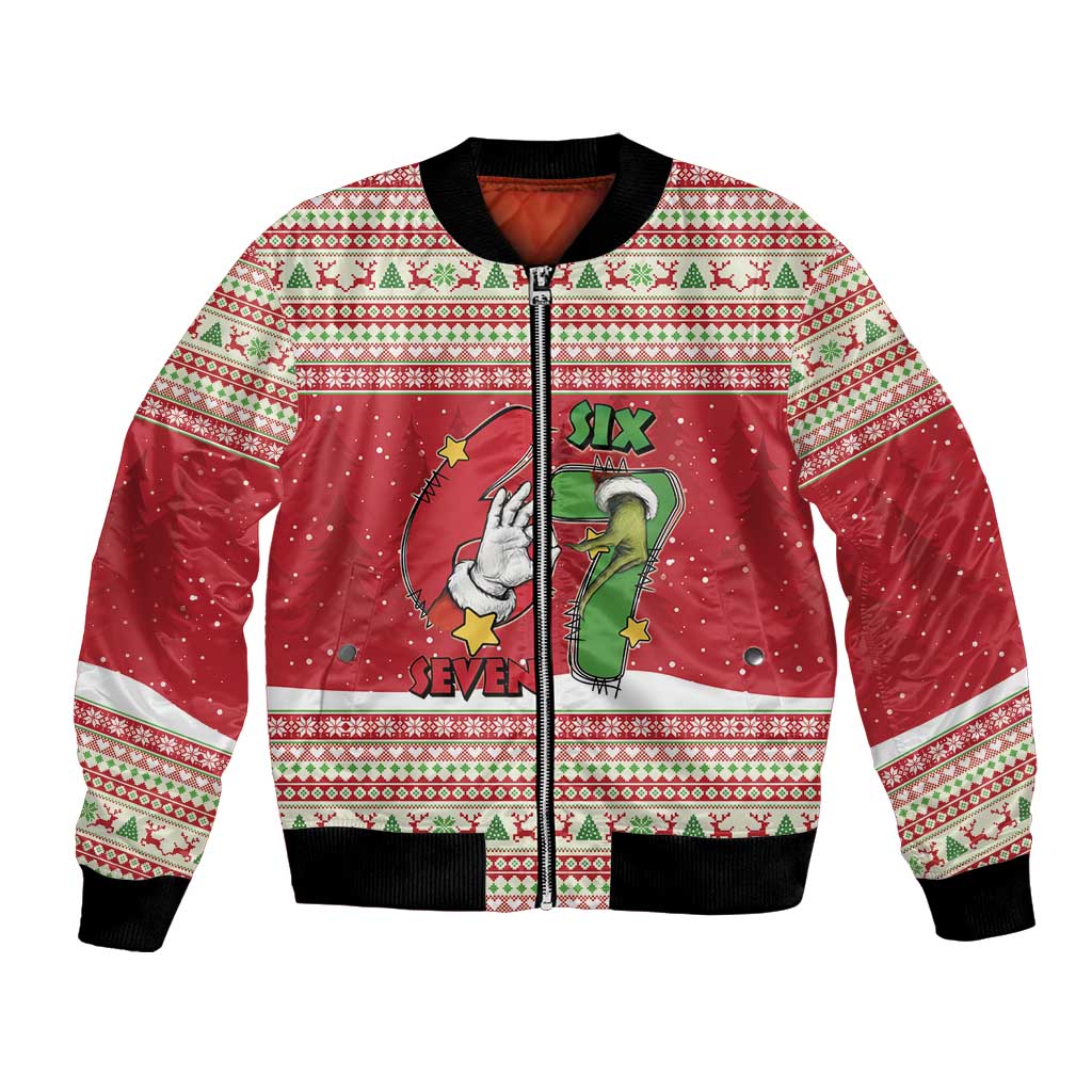 Funny Six Seven Meme Christmas Bomber Jacket Merry 67 Mas - Wonder Print Shop