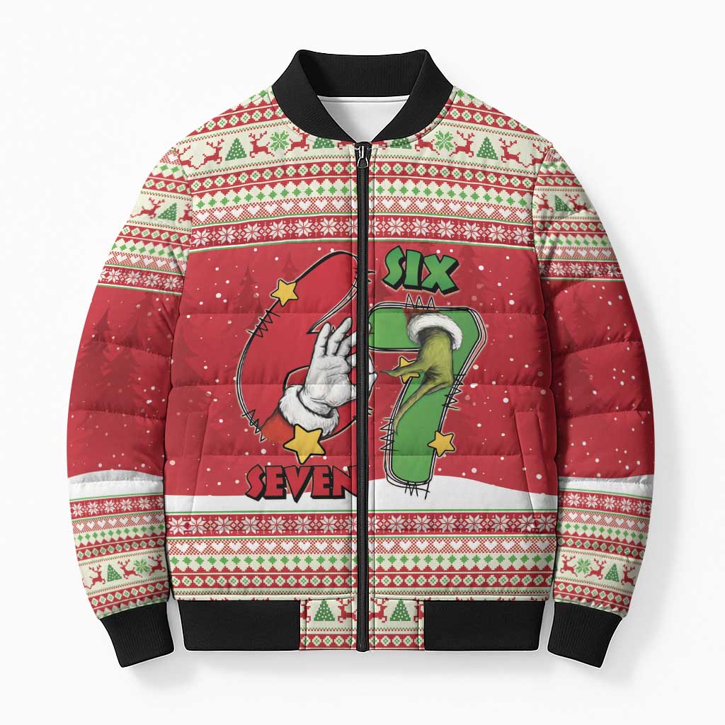 Funny Six Seven Meme Christmas Bomber Puffer Jacket Merry 67 Mas - Wonder Print Shop