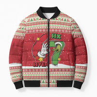Funny Six Seven Meme Christmas Bomber Puffer Jacket Merry 67 Mas - Wonder Print Shop