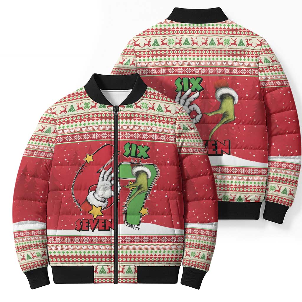 Funny Six Seven Meme Christmas Bomber Puffer Jacket Merry 67 Mas - Wonder Print Shop