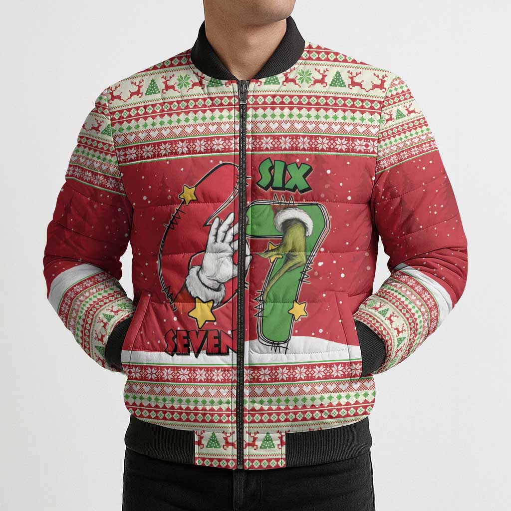 Funny Six Seven Meme Christmas Bomber Puffer Jacket Merry 67 Mas - Wonder Print Shop