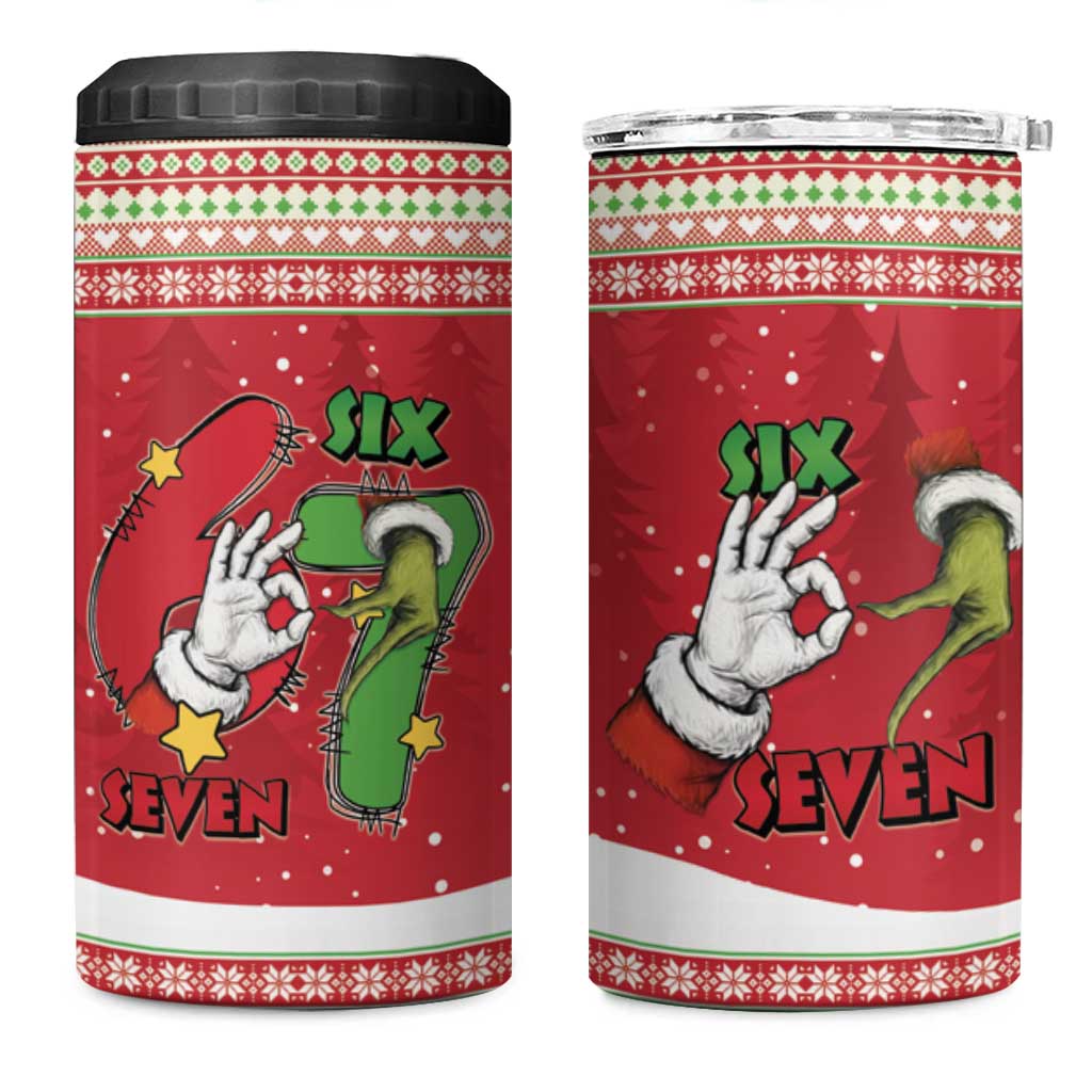 Funny Six Seven Meme Christmas 4 in 1 Can Cooler Tumbler Merry 67 Mas - Wonder Print Shop