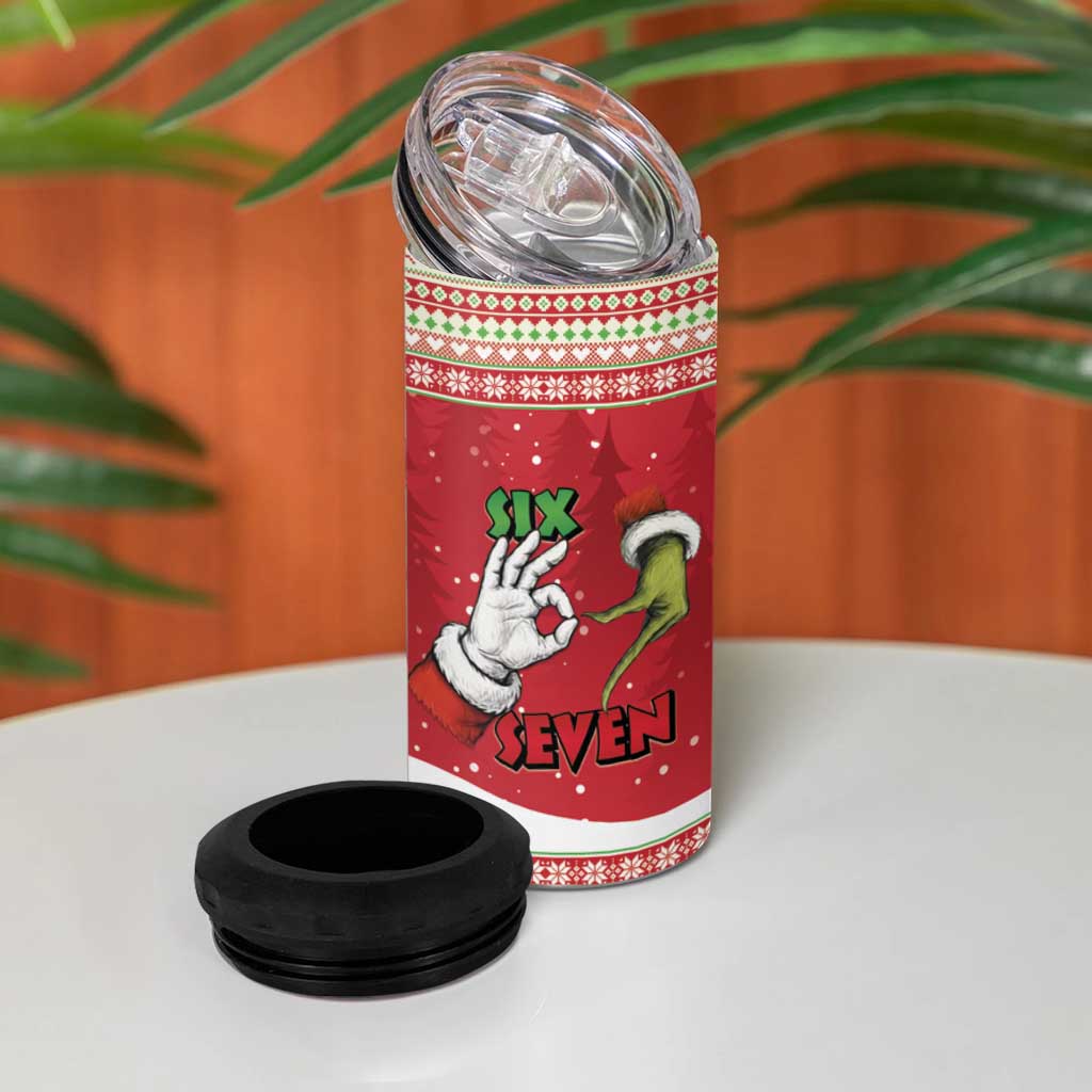 Funny Six Seven Meme Christmas 4 in 1 Can Cooler Tumbler Merry 67 Mas - Wonder Print Shop