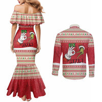 Funny Six Seven Meme Christmas Couples Matching Mermaid Dress and Long Sleeve Button Shirt Merry 67 Mas - Wonder Print Shop