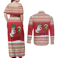 Funny Six Seven Meme Christmas Couples Matching Off Shoulder Maxi Dress and Long Sleeve Button Shirt Merry 67 Mas - Wonder Print Shop