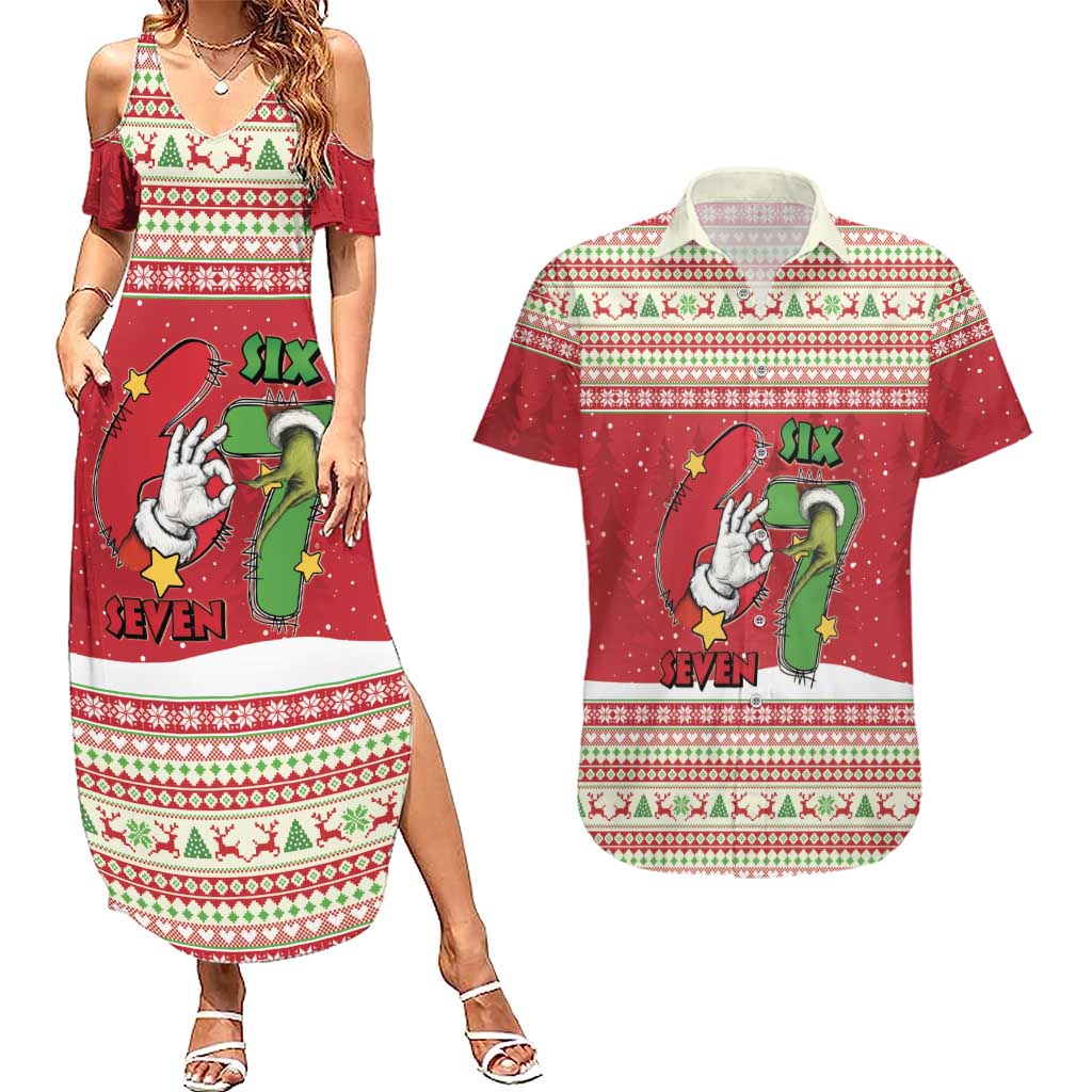 Funny Six Seven Meme Christmas Couples Matching Summer Maxi Dress and Hawaiian Shirt Merry 67 Mas - Wonder Print Shop
