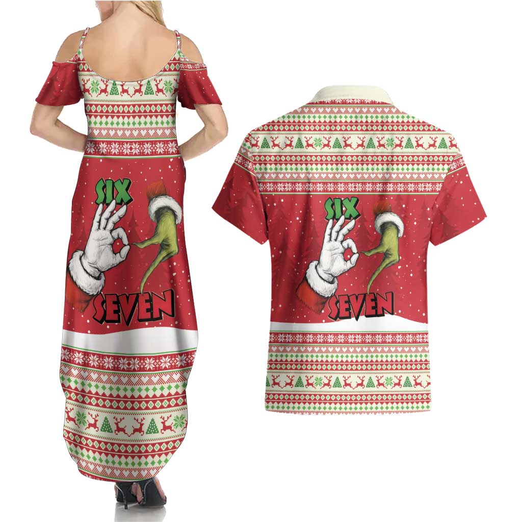 Funny Six Seven Meme Christmas Couples Matching Summer Maxi Dress and Hawaiian Shirt Merry 67 Mas - Wonder Print Shop