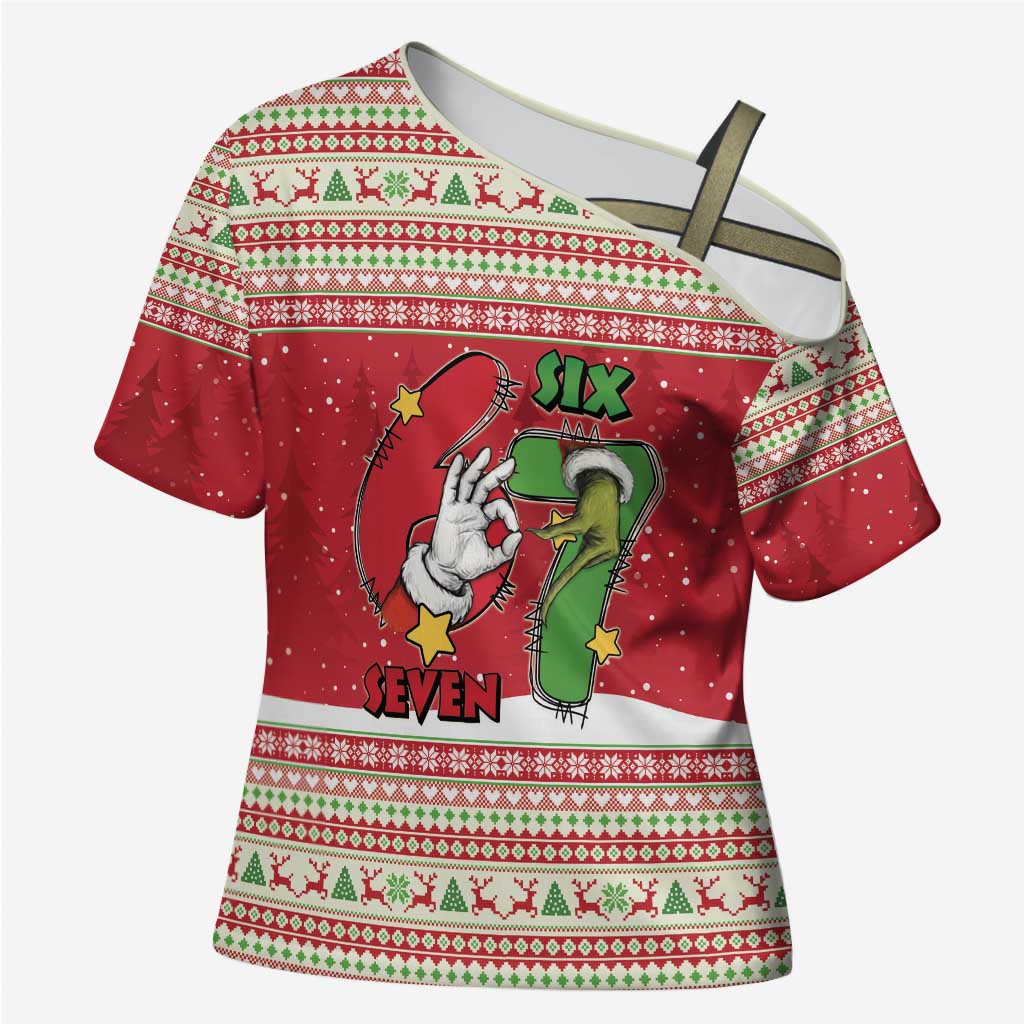 Funny Six Seven Meme Christmas Cross Shoulder Shirt Merry 67 Mas - Wonder Print Shop