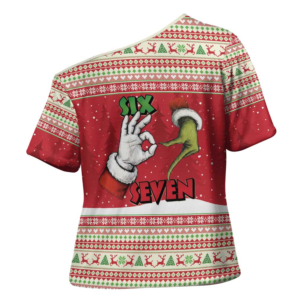 Funny Six Seven Meme Christmas Cross Shoulder Shirt Merry 67 Mas - Wonder Print Shop