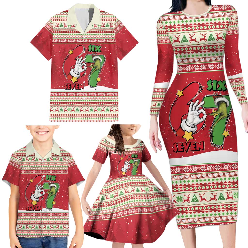 Funny Six Seven Meme Christmas Family Matching Long Sleeve Bodycon Dress and Hawaiian Shirt Merry 67 Mas - Wonder Print Shop