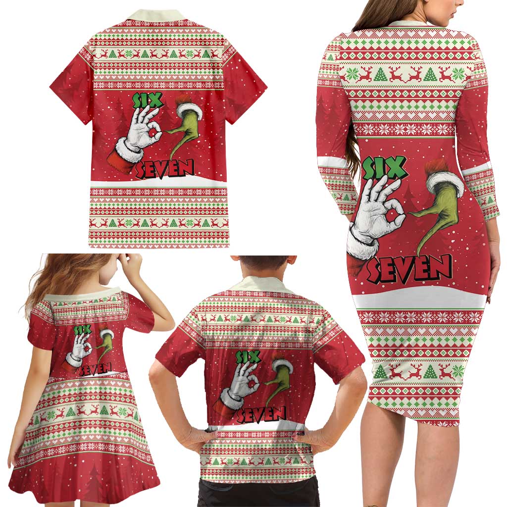 Funny Six Seven Meme Christmas Family Matching Long Sleeve Bodycon Dress and Hawaiian Shirt Merry 67 Mas - Wonder Print Shop