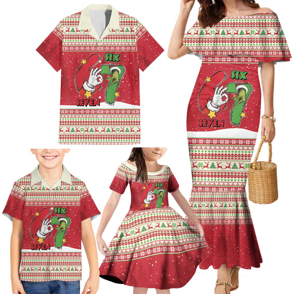 Funny Six Seven Meme Christmas Family Matching Mermaid Dress and Hawaiian Shirt Merry 67 Mas - Wonder Print Shop