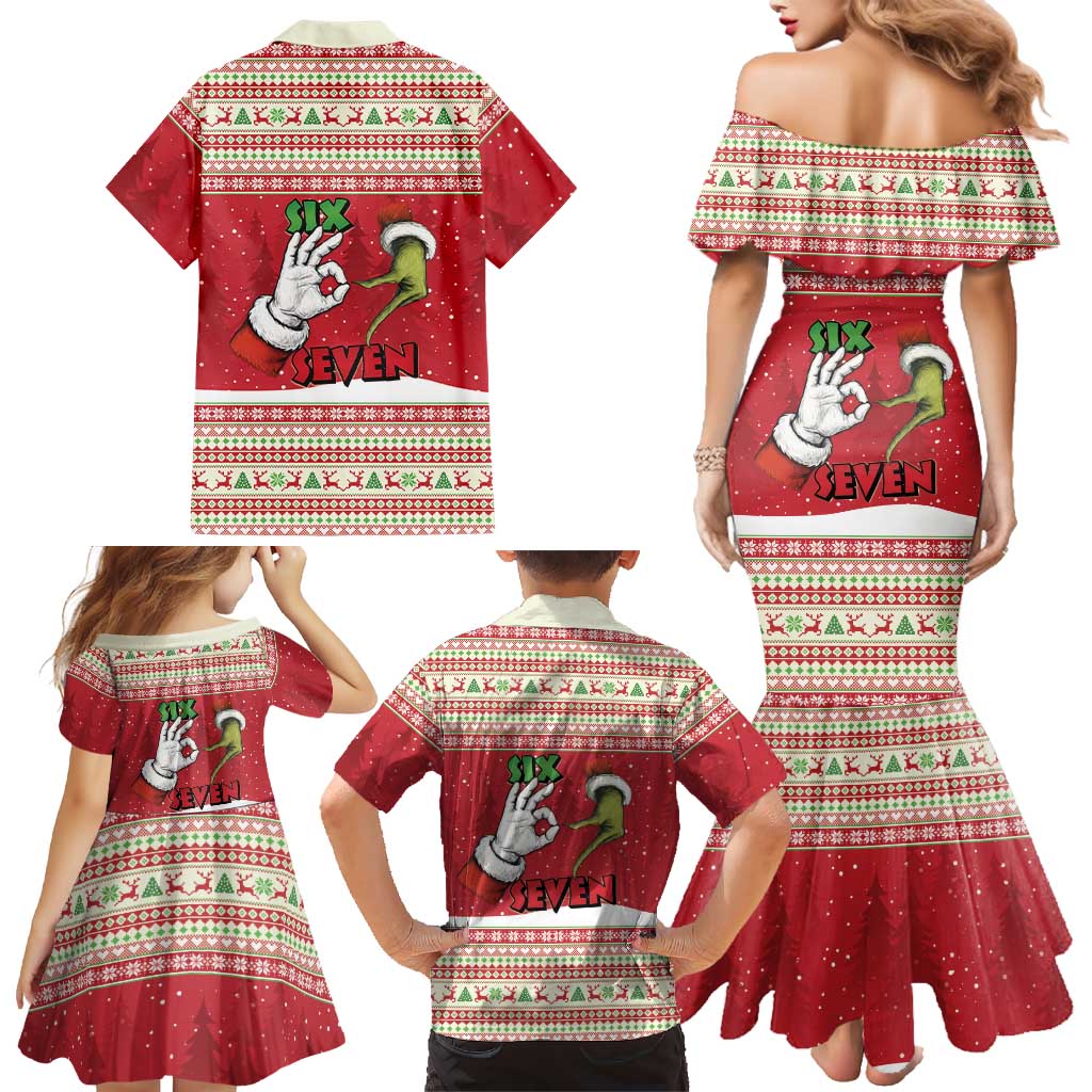 Funny Six Seven Meme Christmas Family Matching Mermaid Dress and Hawaiian Shirt Merry 67 Mas - Wonder Print Shop