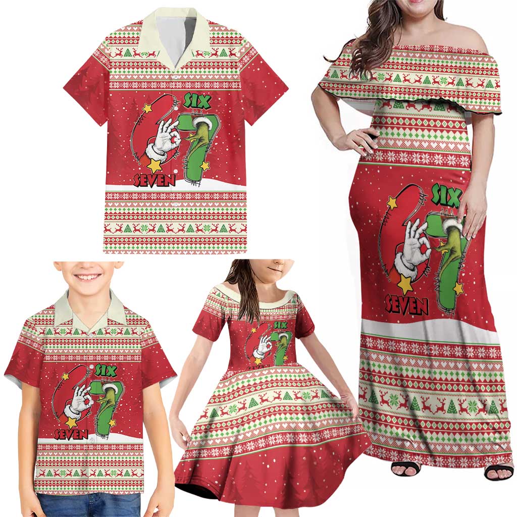 Funny Six Seven Meme Christmas Family Matching Off Shoulder Maxi Dress and Hawaiian Shirt Merry 67 Mas - Wonder Print Shop
