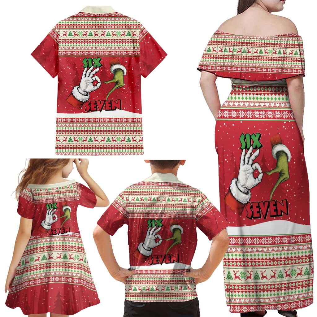 Funny Six Seven Meme Christmas Family Matching Off Shoulder Maxi Dress and Hawaiian Shirt Merry 67 Mas - Wonder Print Shop