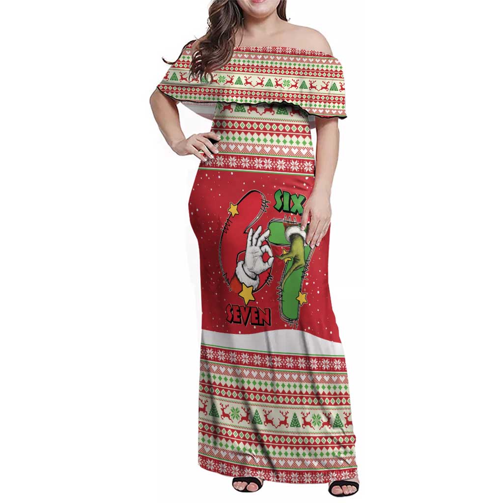 Funny Six Seven Meme Christmas Family Matching Off Shoulder Maxi Dress and Hawaiian Shirt Merry 67 Mas - Wonder Print Shop