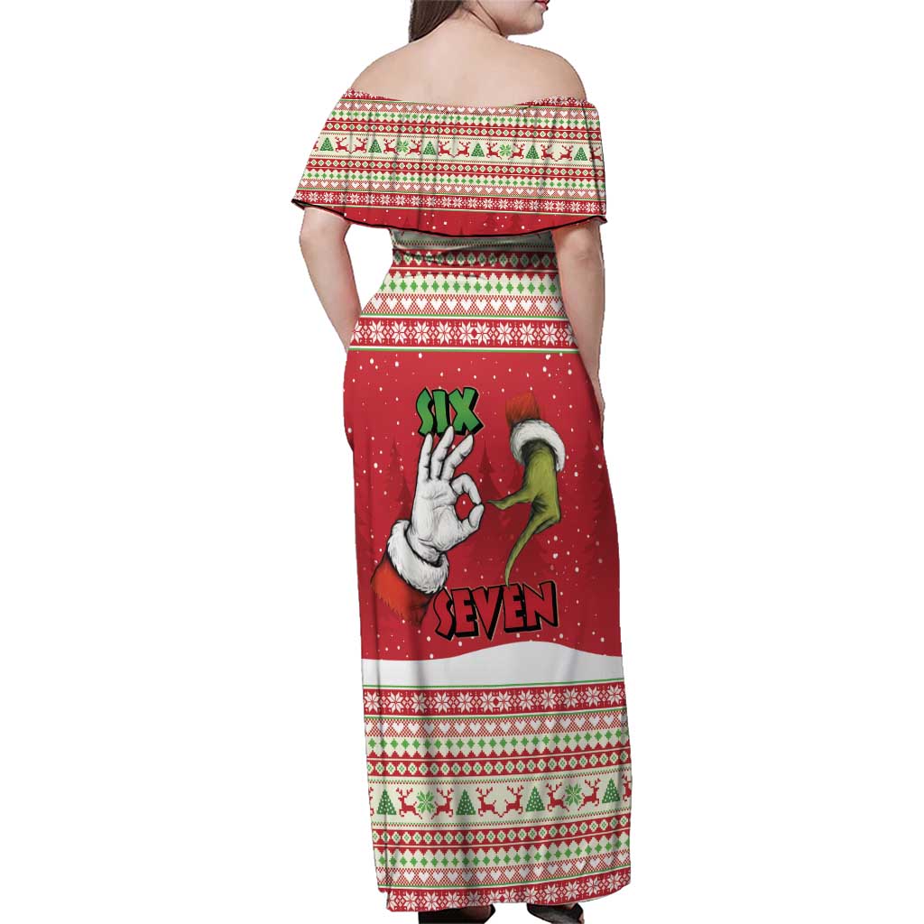 Funny Six Seven Meme Christmas Family Matching Off Shoulder Maxi Dress and Hawaiian Shirt Merry 67 Mas - Wonder Print Shop