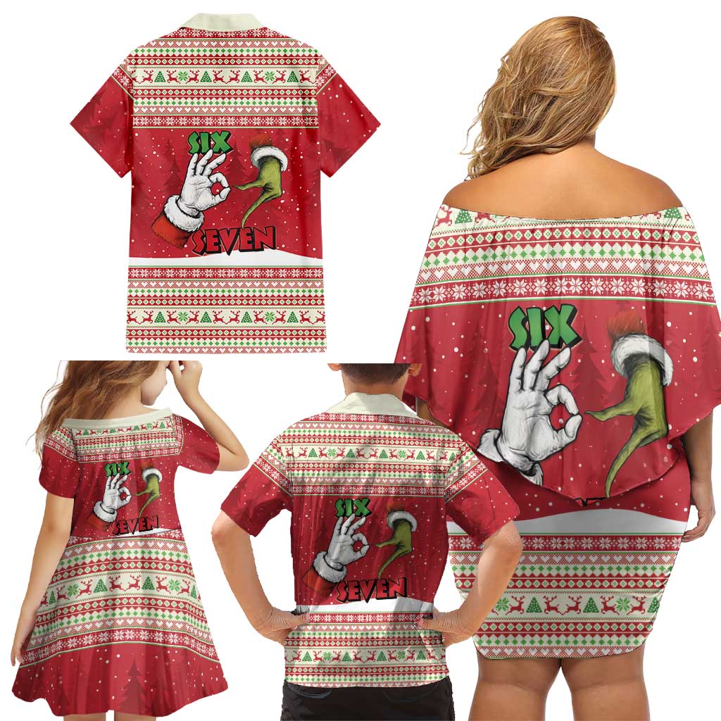 Funny Six Seven Meme Christmas Family Matching Off Shoulder Short Dress and Hawaiian Shirt Merry 67 Mas - Wonder Print Shop