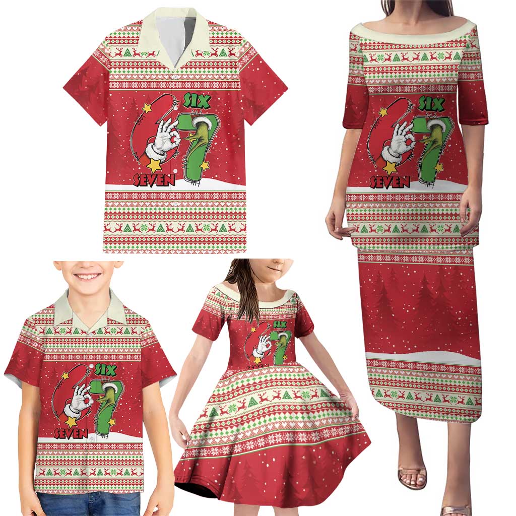 Funny Six Seven Meme Christmas Family Matching Puletasi and Hawaiian Shirt Merry 67 Mas - Wonder Print Shop