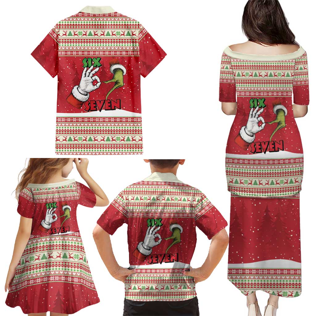 Funny Six Seven Meme Christmas Family Matching Puletasi and Hawaiian Shirt Merry 67 Mas - Wonder Print Shop