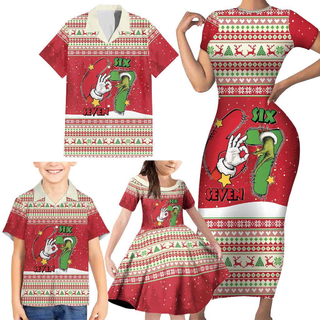 Funny Six Seven Meme Christmas Family Matching Short Sleeve Bodycon Dress and Hawaiian Shirt Merry 67 Mas - Wonder Print Shop