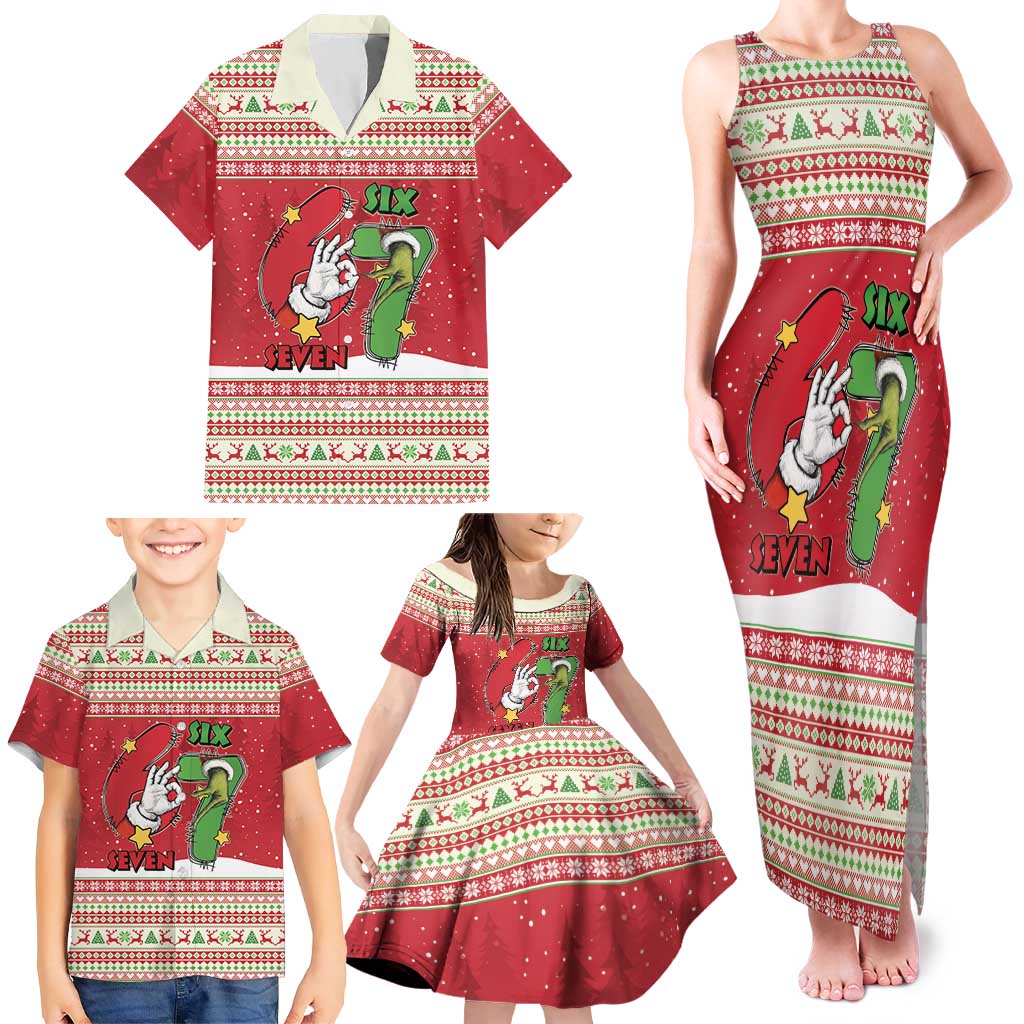 Funny Six Seven Meme Christmas Family Matching Tank Maxi Dress and Hawaiian Shirt Merry 67 Mas - Wonder Print Shop