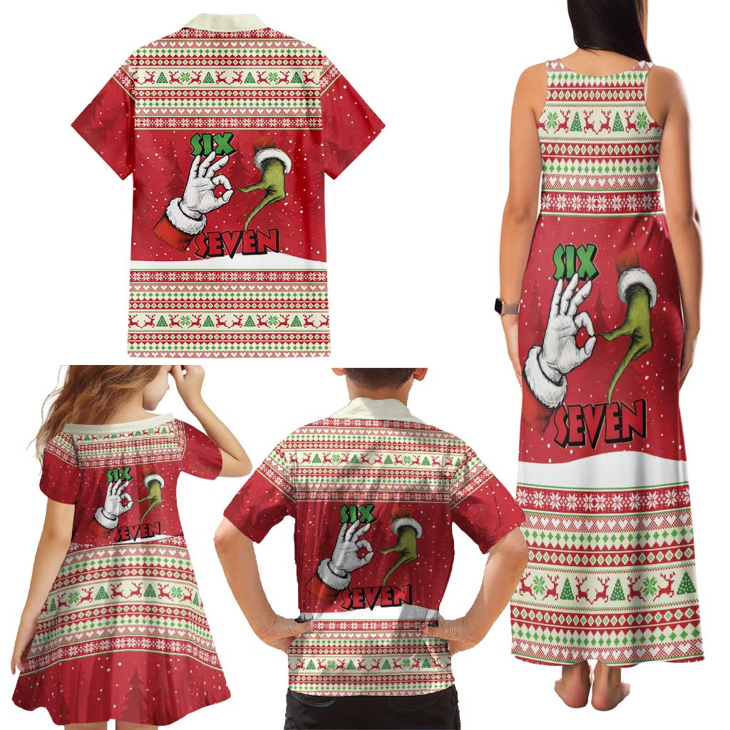 Funny Six Seven Meme Christmas Family Matching Tank Maxi Dress and Hawaiian Shirt Merry 67 Mas - Wonder Print Shop