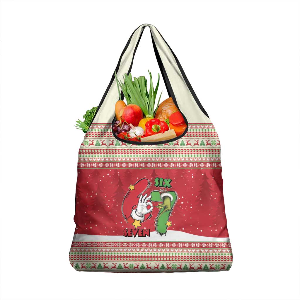Funny Six Seven Meme Christmas Grocery Bag Merry 67 Mas - Wonder Print Shop
