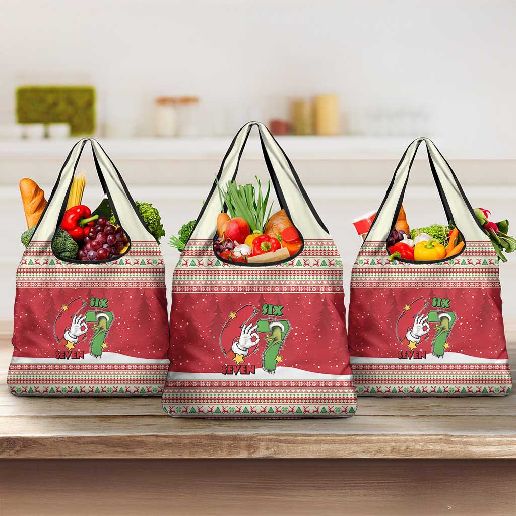Funny Six Seven Meme Christmas Grocery Bag Merry 67 Mas - Wonder Print Shop
