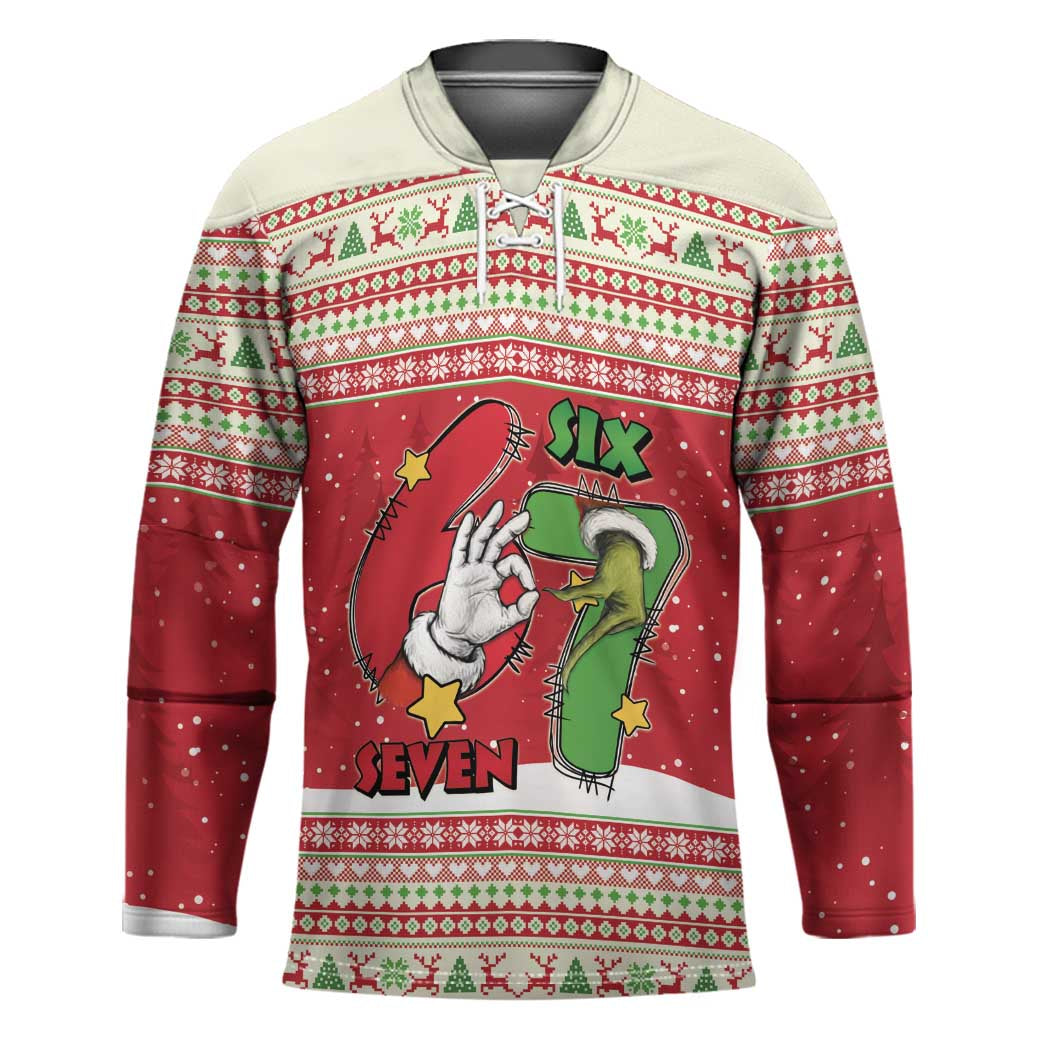Funny Six Seven Meme Christmas Hockey Jersey Merry 67 Mas - Wonder Print Shop