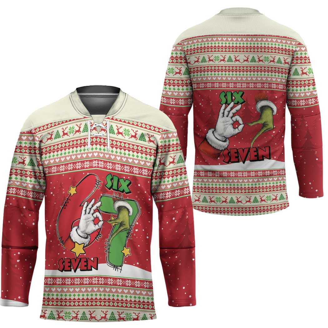 Funny Six Seven Meme Christmas Hockey Jersey Merry 67 Mas - Wonder Print Shop