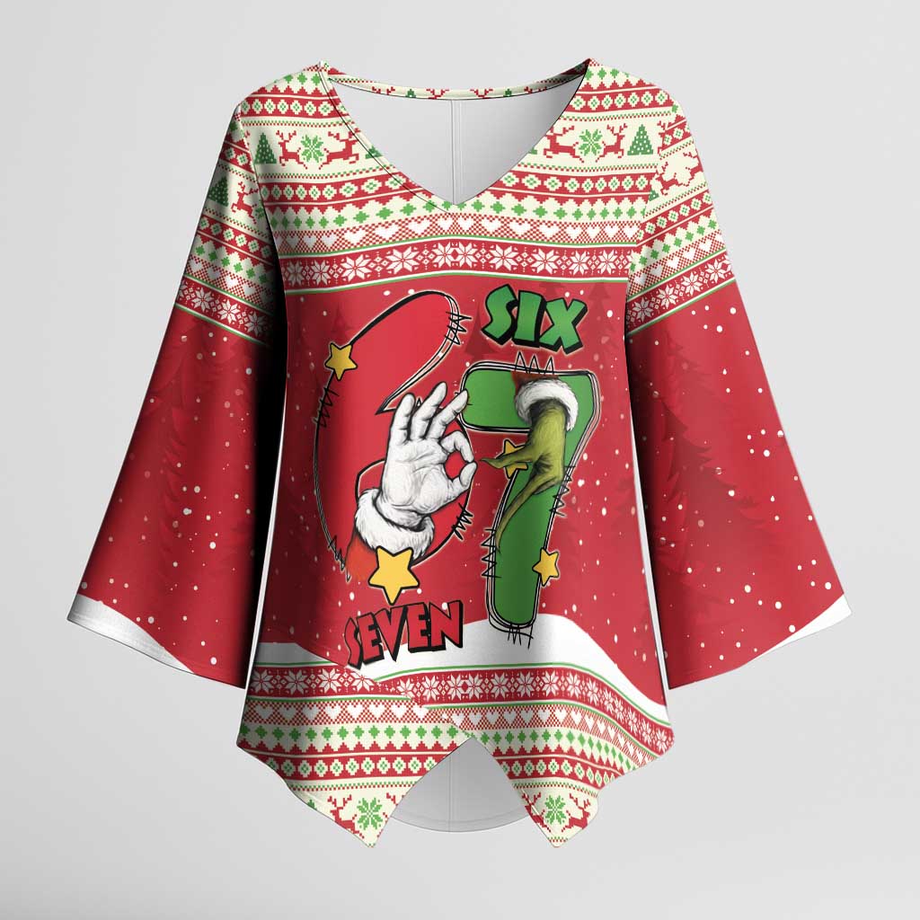 Funny Six Seven Meme Christmas Kimono Sleeve Blouse Merry 67 Mas - Wonder Print Shop