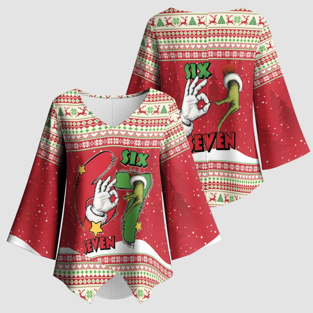 Funny Six Seven Meme Christmas Kimono Sleeve Blouse Merry 67 Mas - Wonder Print Shop