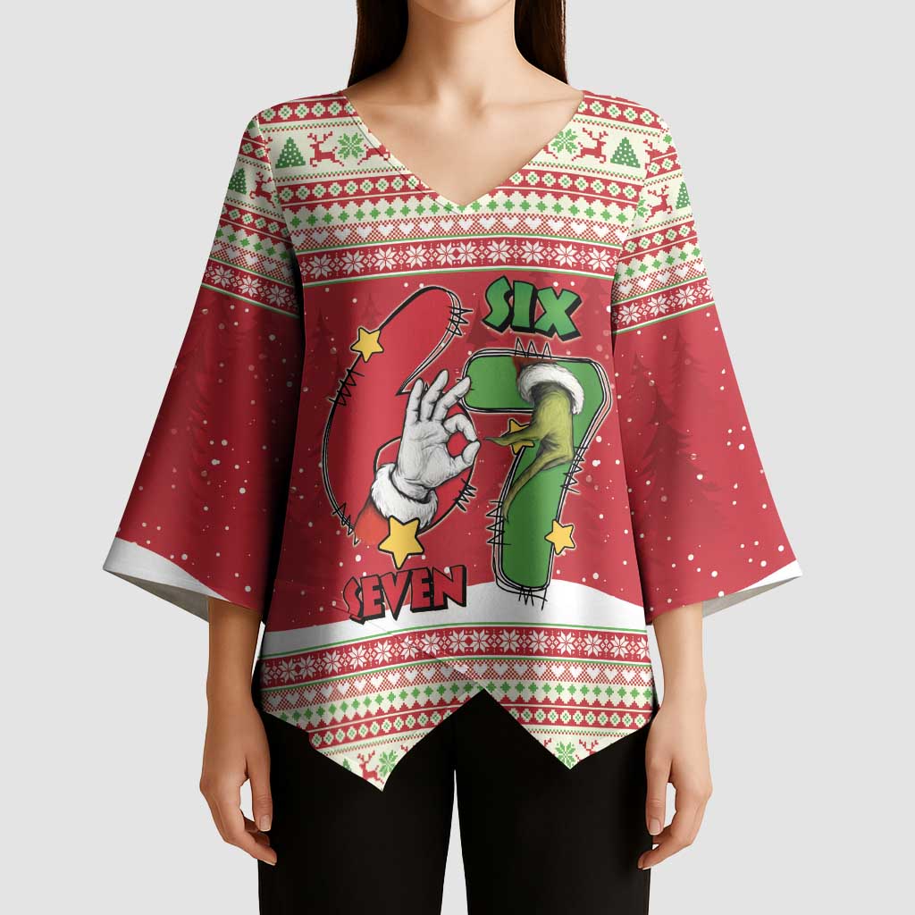 Funny Six Seven Meme Christmas Kimono Sleeve Blouse Merry 67 Mas - Wonder Print Shop