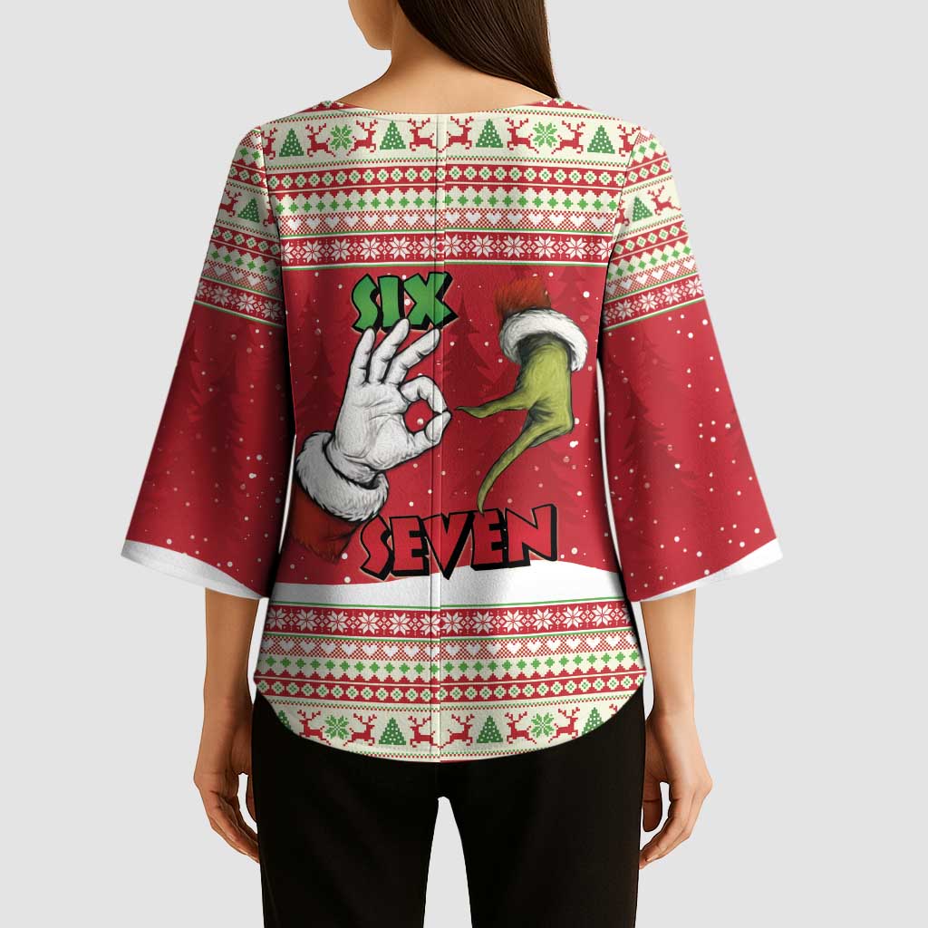 Funny Six Seven Meme Christmas Kimono Sleeve Blouse Merry 67 Mas - Wonder Print Shop