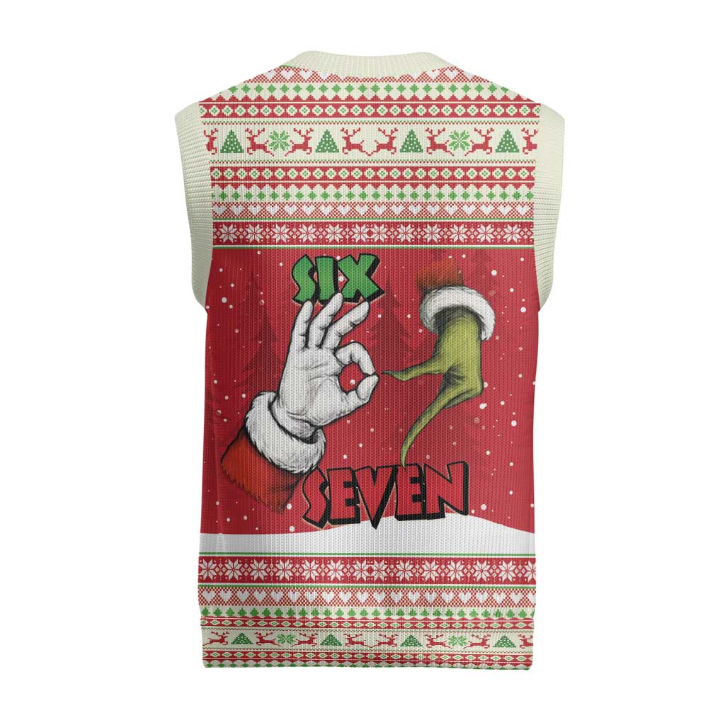 Funny Six Seven Meme Christmas Knitted V-Neck Vest Merry 67 Mas - Wonder Print Shop