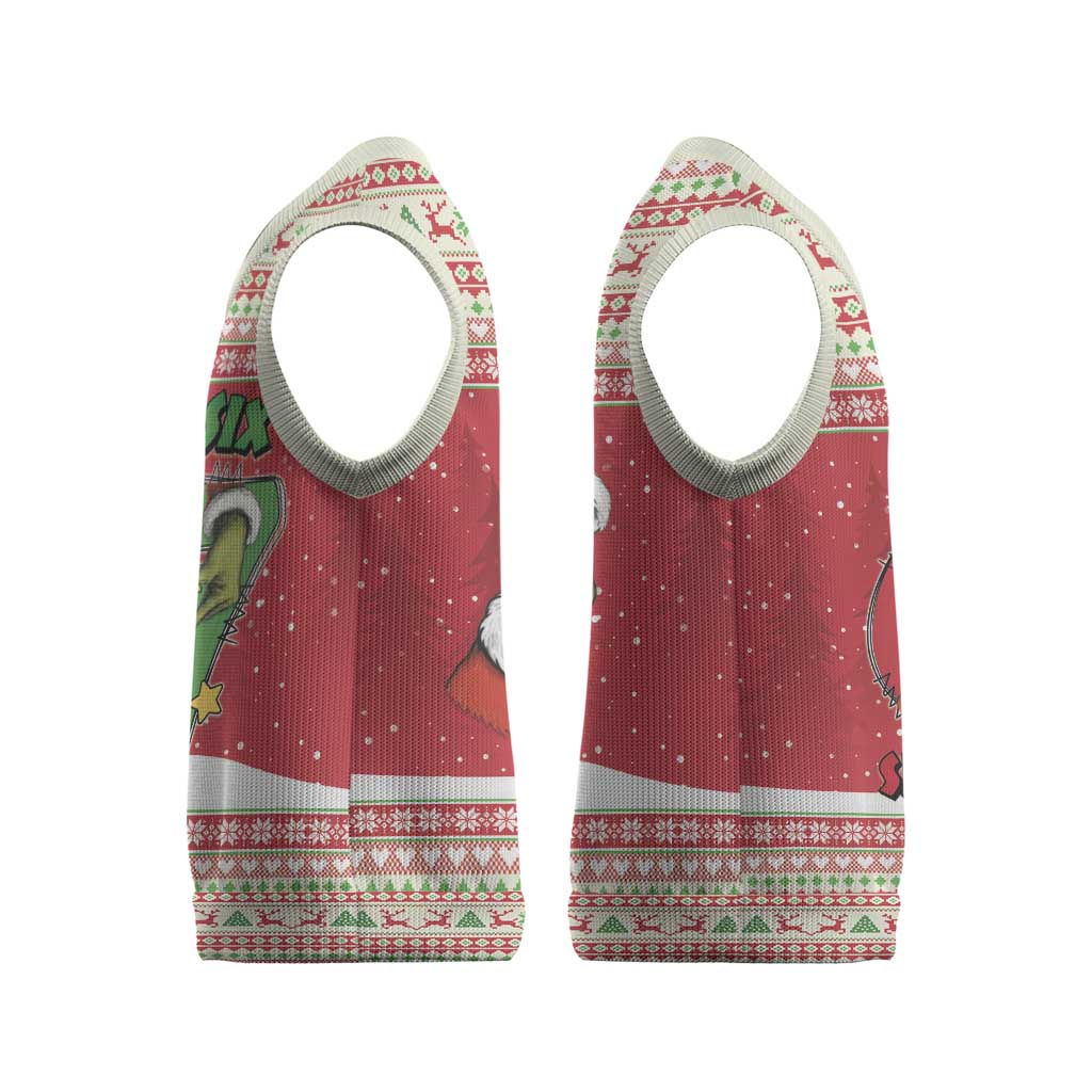 Funny Six Seven Meme Christmas Knitted V-Neck Vest Merry 67 Mas - Wonder Print Shop