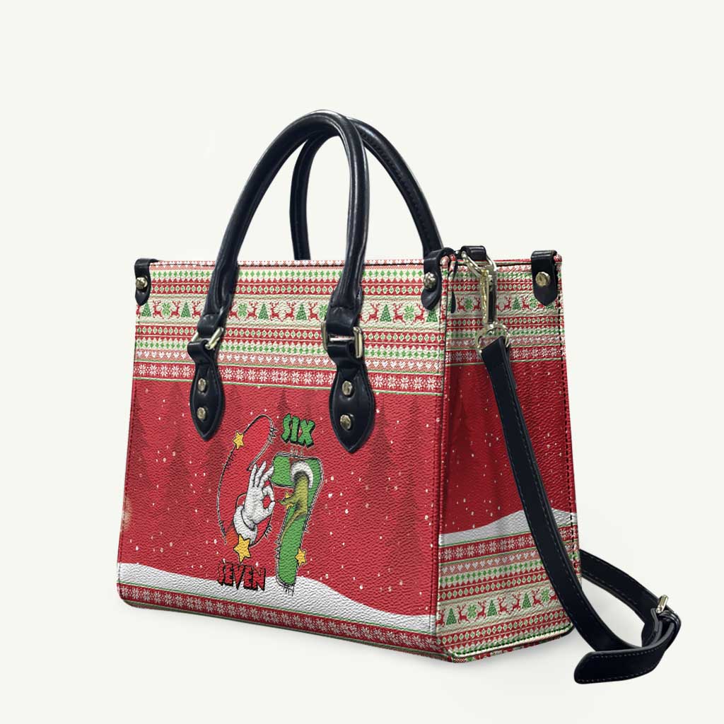Funny Six Seven Meme Christmas Leather Bag Merry 67 Mas - Wonder Print Shop