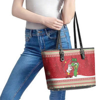 Funny Six Seven Meme Christmas Leather Tote Bag Merry 67 Mas - Wonder Print Shop